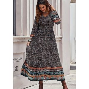 Pretty Garden- Long Sleeve Floral Boho Maxi Dress